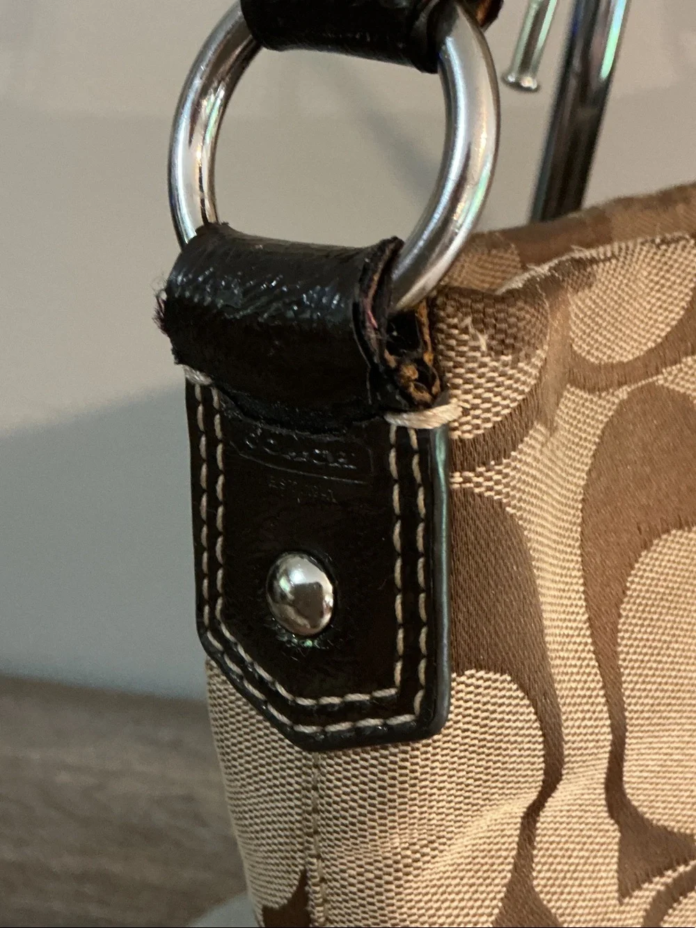 Coach Brown Signature Canvas Crossbody Bag with Dark Brown Trim